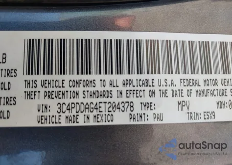 2014 Dodge Journey Se from USA, damaged, VIN 3C4PDDAG4ET204378